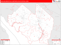 Vineland-Bridgeton Metro Area Digital Map Red Line Style